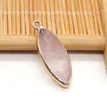 Colgante marquise de piedra rosa con borde dorado para creación de joyas DIY - Cuarzo rosa