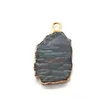 Close-up of irregular tiger eye stone pendant with elegant gold plated metal edging - Unakite (No.7)