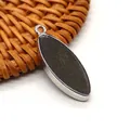 Pendaglio marquise in pietra naturale con bordo argentato e finitura minerale grigia - Taglio marquise / Stile Nero Opaco (8)