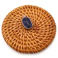Blue sandstone oval pendant with faceted finish and silver plated metal edging - Blue Sandstone