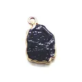 Irregular black natural stone pendant with gold electroplated rim for DIY necklaces - Black Line Howlite