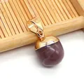 Fruit-shaped teardrop pendant with gold-plated metal and natural purple brown agate stone - 12x18mm / Purple Aventurine