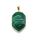 Malachite shield pendant with gold plated edges and black stripes for DIY jewelry making - Malachite