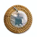 Pendentif rond en nacre naturelle avec breloque tortue argentée pour bijoux DIY - Style Tortue de Mer (N° 10)