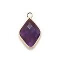 Macro view of faceted purple amethyst rhombus pendant with gold bezel setting - Purple Crystal
