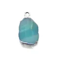 Detailed view of irregular natural blue stone pendant with silver plated edge for DIY - 12x20mm, 2g / Amazonite / Pendant Only (Without Chain)