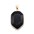 Faceted black stone shield pendant with golden plated frame and teardrop bail - Black Agate