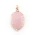 Faceted rose quartz geometric pendant with gold plated border and bail connector - Rose Quartz