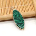Colgante marquise de piedra malaquita con borde dorado para creación de joyas DIY - Malaquita