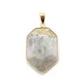 Shield-shaped gray labradorite gemstone pendant with a polished gold plated border - Flash Stone (Labradorite)