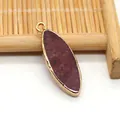 Colgante de piedra natural púrpura marquesa con bordes dorados para joyas de bricolaje - Cuarzo Fresa
