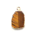 Irregular tiger eye stone pendant with gold-plated metal edge for DIY jewelry making - Obsidian