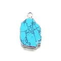 Irregular natural style turquoise stone pendant with silver plated metal edge plating - 12x20mm, 2g / Blue Turquoise / Pendant Only (Without Chain)