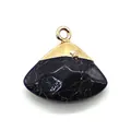 Fächerförmiger schwarzer Marmoranhänger mit Goldkante für DIY-Halsketten und Schmuck - Nur Anhänger (Keine Kette) / Schwarz Linien Howlith