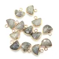 Set di 12 ciondoli a semicerchio in pietra naturale grigia con bordi dorati per gioielli - Pietra Flash (Labradorite)