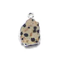 Dalmatian stone pendant with silver plated edge on minimalist white background - 12x20mm, 2g / Dalmatian Stone / Pendant Only (Without Chain)