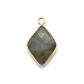 Natural grey faceted rhombus stone pendant with gold plated frame for DIY jewelry - Flash Stone (Labradorite)