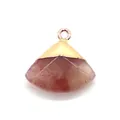 Facettierter Erdbeerquarz Anhänger in Fächerform mit Goldkappe für Schmuckherstellung - Nur Anhänger (Keine Kette) / Erdbeerquarz
