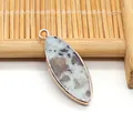 Colgante de piedra natural marquesa con borde dorado para accesorios de joyería DIY - Azurita