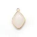 Faceted diamond shaped light pink natural stone pendant with gold plated metal bezel - White Jade
