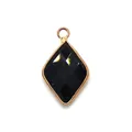 Faceted black stone rhombus pendant with gold plated metal frame for DIY jewelry - Black Agate