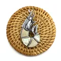 Detailed view of silver nautical nautilus brooch with natural mother of pearl inlay - 28x53mm / White Shell