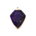 Detailed view of dark purple shield-shaped amethyst pendant with gold plated edges - Purple Crystal
