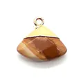 Fächerförmiger Anhänger aus braunem Naturstein mit goldener Kappe für DIY-Schmuck - Nur Anhänger (Keine Kette) / Jaspis