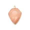 Faceted shield-shaped picture stone pendant with gold plated edge for DIY jewelry - Pink Aventurine