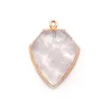 Shield shape natural stone pendant with gold plated edge and white crystal finish - White Crystal
