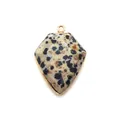 Shield shape picture stone pendant with faceted cut and gold plated edge for DIY jewelry - Dalmatian Jasper