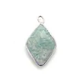 Faceted diamond shape blue natural stone pendant with silver plated metal edge for DIY - Amazonite