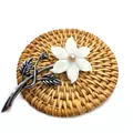 Vintage silver flower brooch with carved white shell petals and a pink pearl center - Vintage Five-Petal Small Flower Style (No.3)