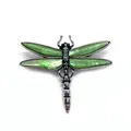 Silver dragonfly brooch featuring inlaid green natural sea shell wings in a vintage style - Emerald Green Shell Style (No. 7)