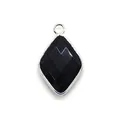 Faceted black stone diamond pendant with silver plated metal edge for DIY jewelry - Black Agate