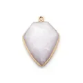 Shield shape natural stone pendant with gold electroplated edge for DIY jewelry making - White Jade