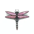 Dragonfly brooch with natural pink shell wings and vintage silver finish on white background - Pink Shell Style (Size 8)