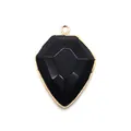 Shield shaped black picture stone pendant with gold plated edges for DIY jewelry making - Black Agate