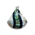 Pendente a ventaglio in conchiglia di abalone con mosaico e gancio in metallo argento - Stile Splicing a Ventaglio N.12