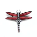Vintage dragonfly brooch featuring shell-inlaid wings and a silver-tone metal finish - Dark Red Shell Style (Size 6)