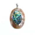 Ciondolo ovale in conchiglia con inserto in abalone iridescente e gancio in argento lucido - Stile Splicing Floreale Ovale N.13