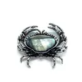 Krebs Brosche mit eingelegter Abalone Muschel in antikem Silber für DIY Schmuck - 47x50mm / Blau-Grüne Irisierende Muscheleinlage (Nr. 3)