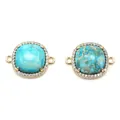 Detail showing square emperor stone connector with blue turquoise and gold plated zircon rim - 18x24mm / Sky Blue Style (No. 4)
