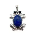 Macro detail of frog pendant with blue stone inlay and vintage silver carvings - Lapis Lazuli
