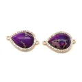 Close-up of teardrop purple natural stone connectors with gold edges and pavé crystals - No.2 (Purple Texture)