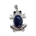 Bohemian silver frog pendant with oval purple gemstone and ornate filigree engraving - Purple Crystal