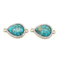 Teardrop turquoise connector with rose gold plating and zircon inlay for DIY bracelets - No.1 (Cyan Turquoise Texture)