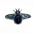 Vintage bee brooch with blue sand stone and rainbow abalone shell wings inlay - 41x57mm / Blue Sandstone