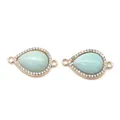 Connecteur goutte bleu clair doré avec zircons blancs pour bijoux artisanaux - Amazonite