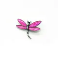 Silver dragonfly brooch with pink shell wings and black crystal eyes on white background - Pink Cat Eye Texture Style (No.2)